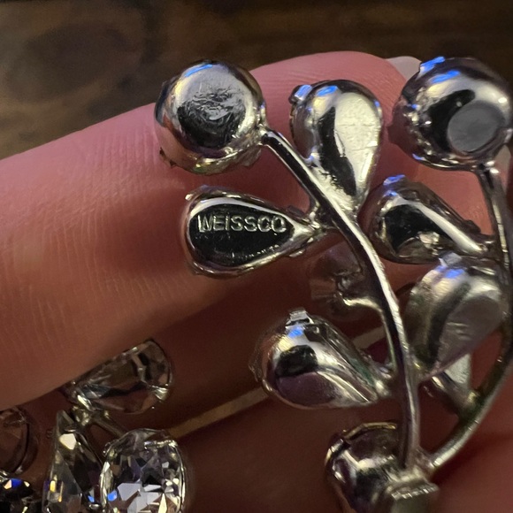 Vintage Albert Weiss Silver Tone and Crystal Clip On Earrings Formal - Picture 5 of 5